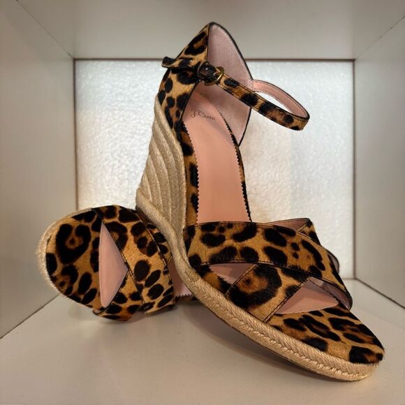 J.Crew Leopard Print Espadrille Wedge Sandals Size 12 Animal Print Chic Resort - Picture 7 of 14